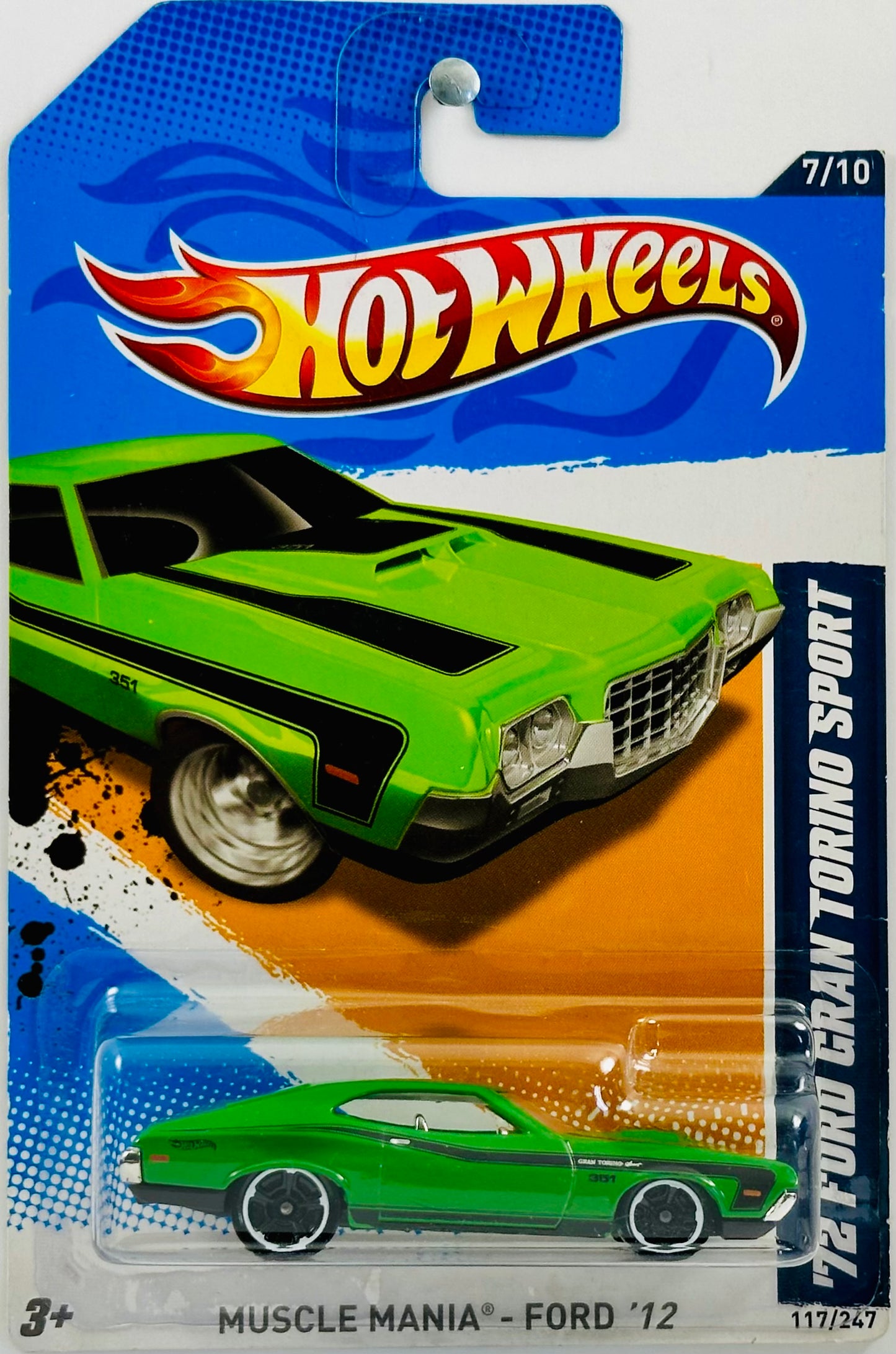 Hot Wheels 2012 - Collector # 117/247 - Muscle Mania / Ford 7/10 - '72 Ford Gran Torino Sport - Green - White & Black MC5 Rims - USA Card - MPN V5420
