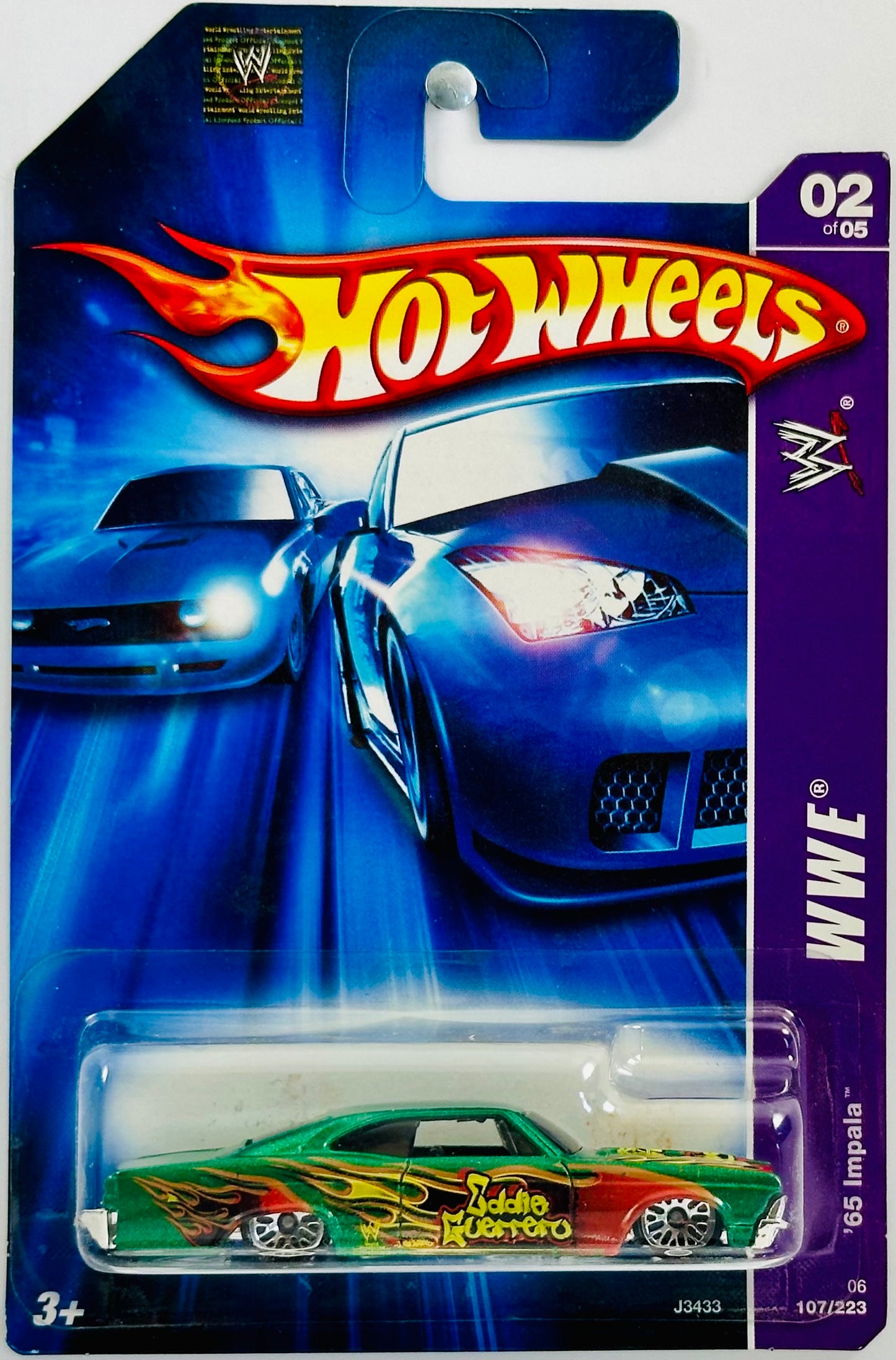 Hot Wheels 2006 - Collector # 107/223 - WWE 2/5 - '65 Impala - Green / 'Eddie Guerrero" - Lace Wheels - USA '07