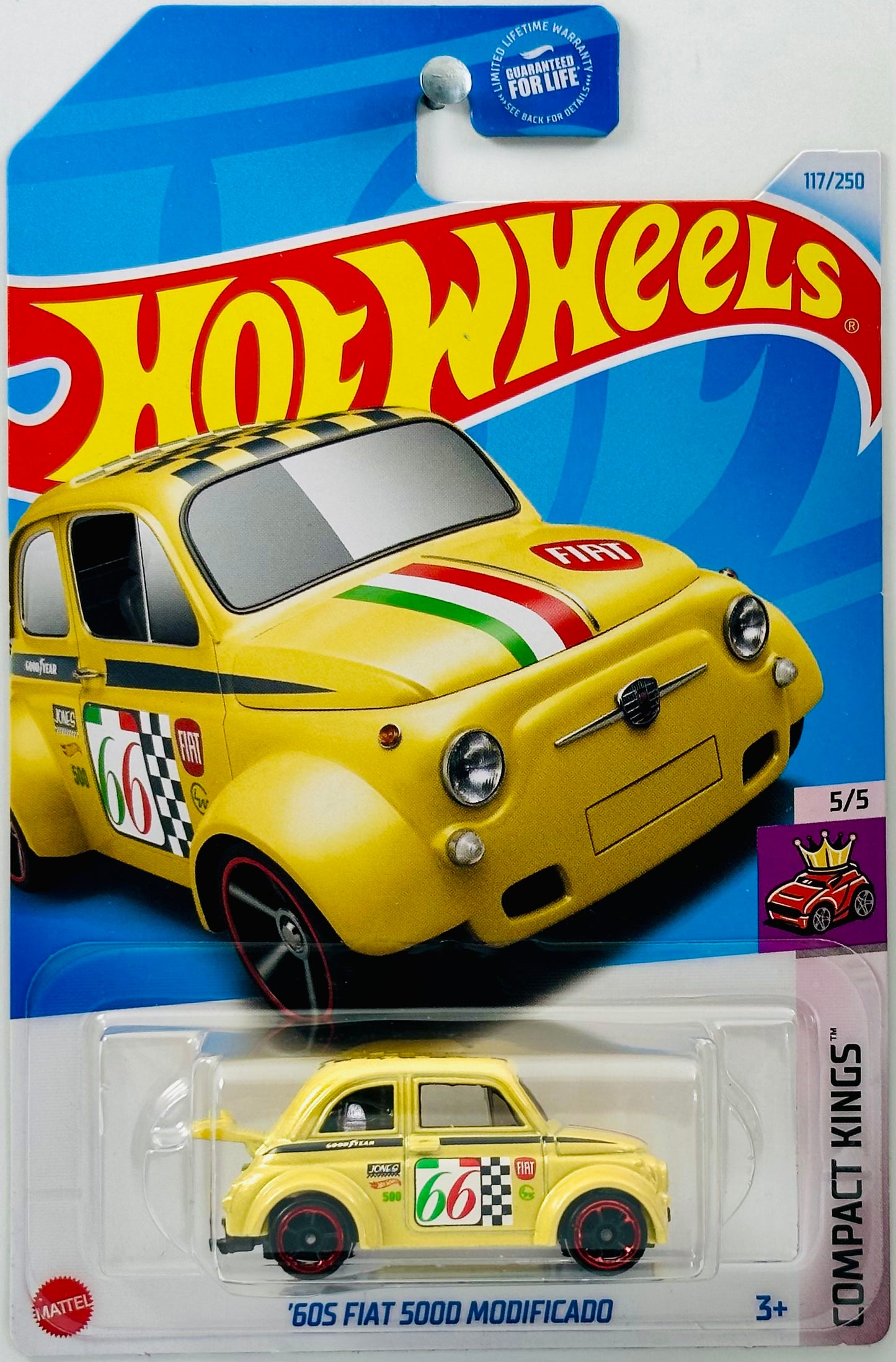 Hot Wheels 2024 - Collector # 117/250 - Compact Kings 05/05 - '605 Fiat 500D Modificado - Metallic Light Yellow - '66' - USA Card