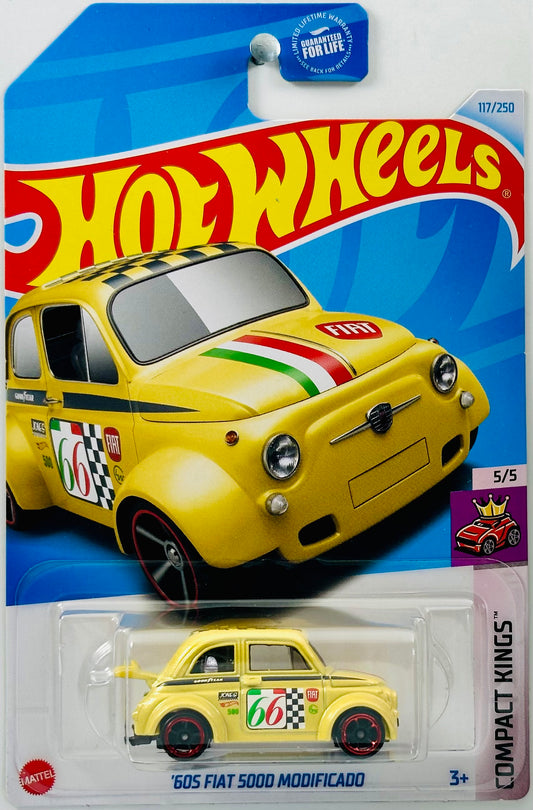 Hot Wheels 2024 - Collector # 117/250 - Compact Kings 05/05 - '605 Fiat 500D Modificado - Metallic Light Yellow - '66' - USA