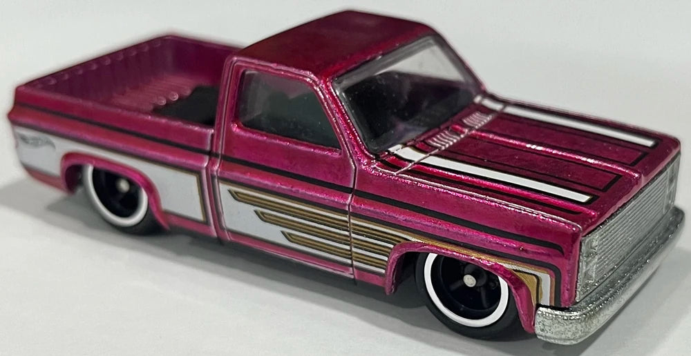 Hot Wheels 2021 - Legends Tour - '83 Chevy Silverado - Spectraflame Pink - Metal/Metal & Real Riders - USA Card with Kar Keeper