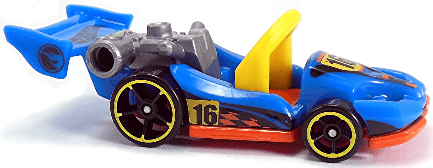 Hot Wheels 2016 - Collector # 066/250 - HW Ride-Ons 1/5 - Treasure Hunts - Let's Go - Blue Body / Orange Base / Circle Flame Logo on Wing - USA ‘Showdown’ Card