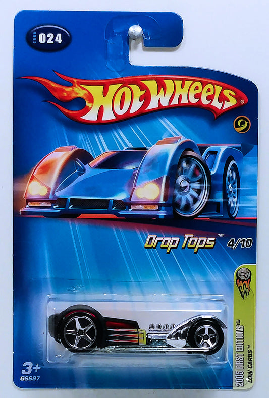 Hot Wheels 2005 - Collector # 024/183 - First Editions / Drop Tops 4/10 - Low Carbs - Matte Black - 5 Spokes - USA '05 Card