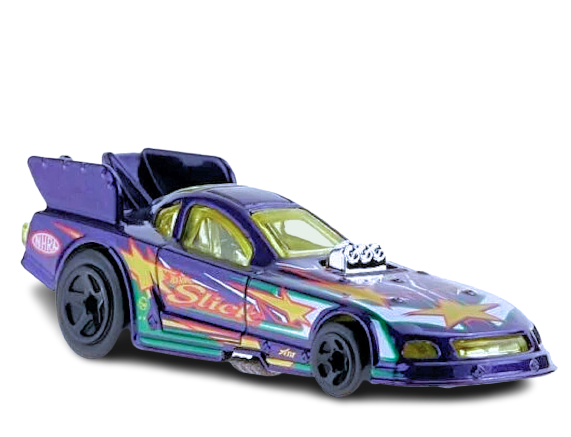 Hot Wheels 2023 Collector 140 250 HW Drag Strip 05 10 Mustang NHRA Funny Car Purple Slick Yellow Stars IC