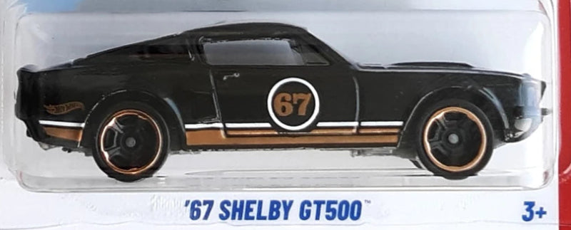 Hot Wheels 2025 - Collector # 161/250 - Mustang 60th 3/5 - '67 Shelby GT500 - Black / #67 / Gold & White Stripes - Muscle Car 5 Spoke Wheels - USA Card