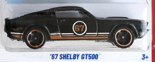 Hot Wheels 2025 - Collector # 161/250 - Mustang 60th 3/5 - '67 Shelby GT500 - Black / #67 / Gold & White Stripes - Muscle Car 5 Spoke Wheels - USA Card