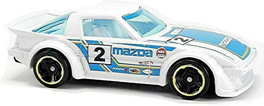 Hot Wheels 2015 - Collector # 193/250 - HW Workshop / Speed Team - Mazda RX-7 - White / #2 - MC5 Wheels - USA 'Showdown' Card