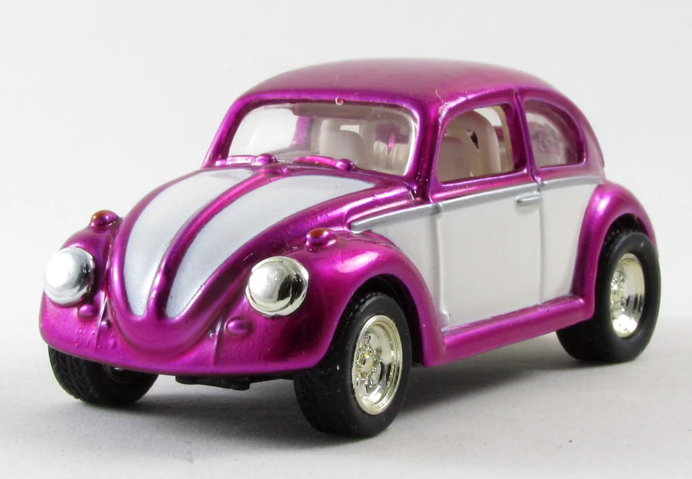 Hot Wheels 2008 - 100% Collectible / 40th Anniversary - '66 Volkswagen Beetle - Pink & White - Rubber Tires - Opening Engine Cover - Extreme Detail - Acrylic Display Box