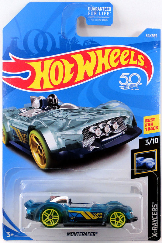 Hot Wheels 2018 - Collector # 034/365 - X-Raycers 3/10 - Monteracer - Transparent Blue - USA 50th Card