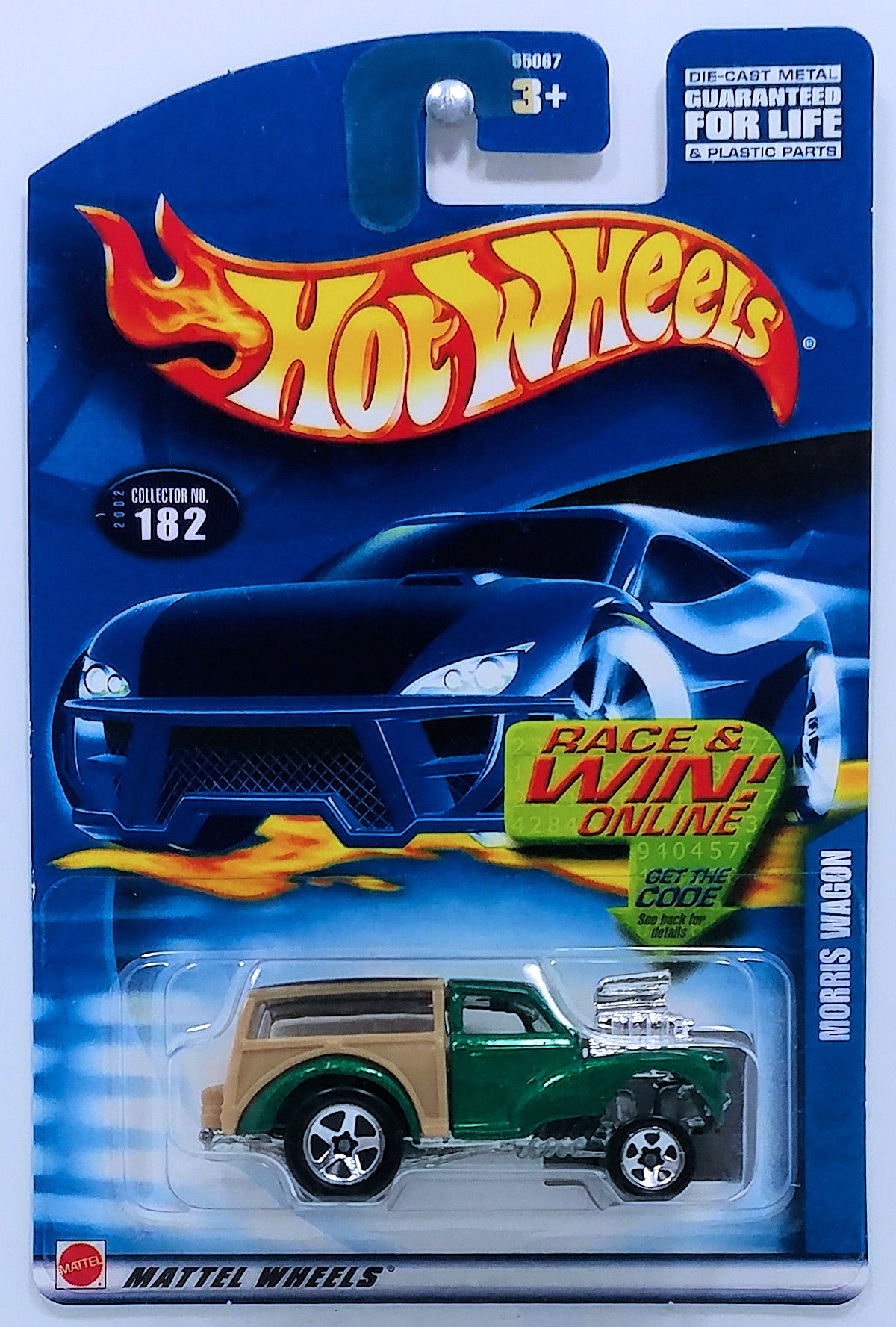 Hot Wheels 2002 - Collector # 182/240 - Morris Wagon - Metallic Green - USA 'Race & Win' Card