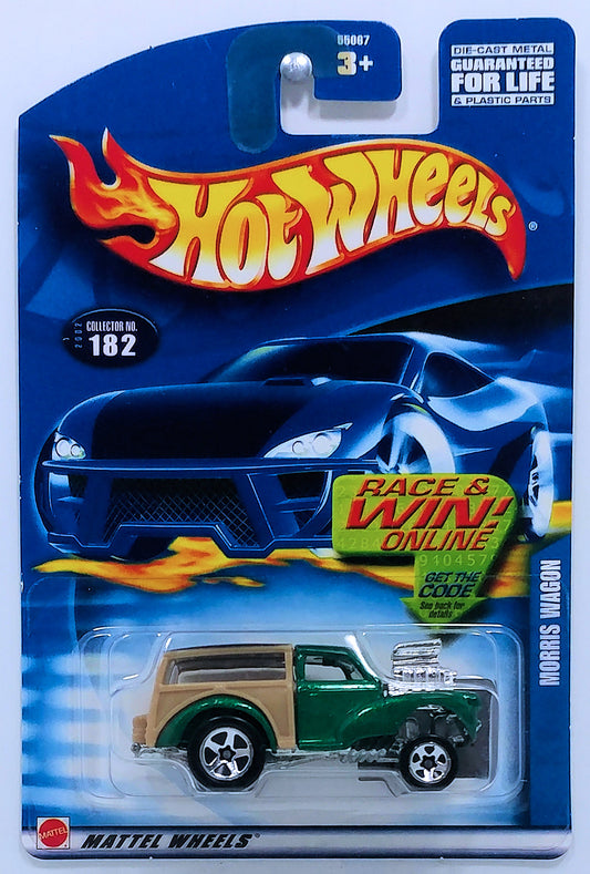 Hot Wheels 2002 - Collector # 182/240 - Morris Wagon - Metallic Green - USA 'Race & Win' Card