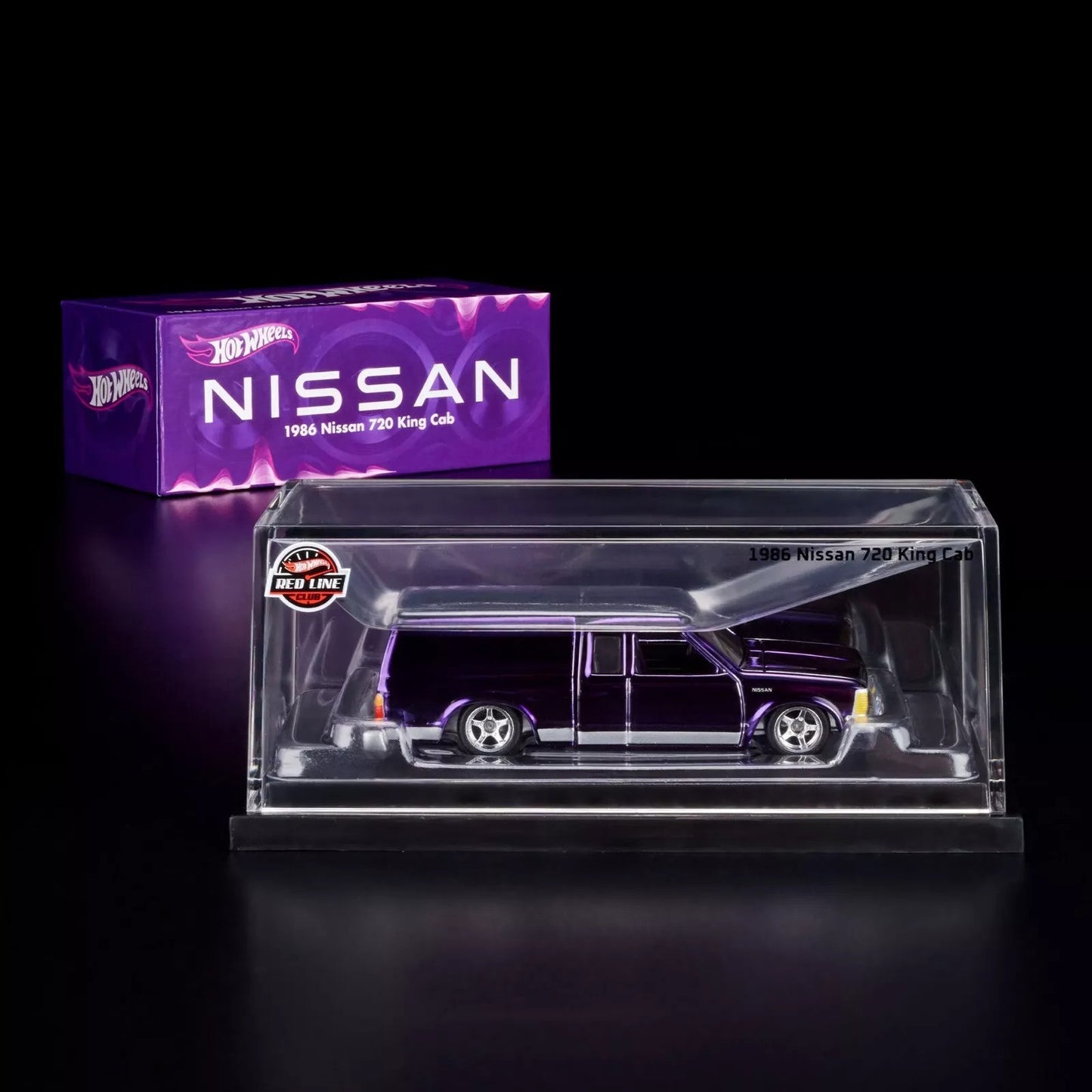 Hot Wheels 2024 - Mattel Creations / HWC - 1986 Nissan 720 King Cab - Spectraflame Purple - Metal/Metal & Real Riders - Pickup Bed Twists - Acrylic Display Box