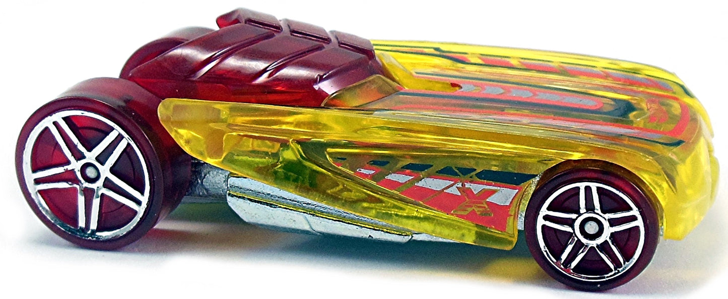 Hot Wheels 2016 - Collector # 018/250 - X-Raycers 8/10 - Pharodox - Transparent Yellow & Red - USA 'Showdown' Card
