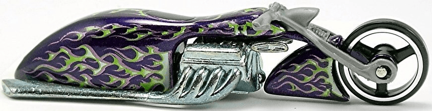 Hot Wheels 2006 - Collector # 049/223 - Treasure Hunts 11/12 - Pit Cruiser (Custom Motorcycle) - Metalflake Purple with Green Flames - International Card