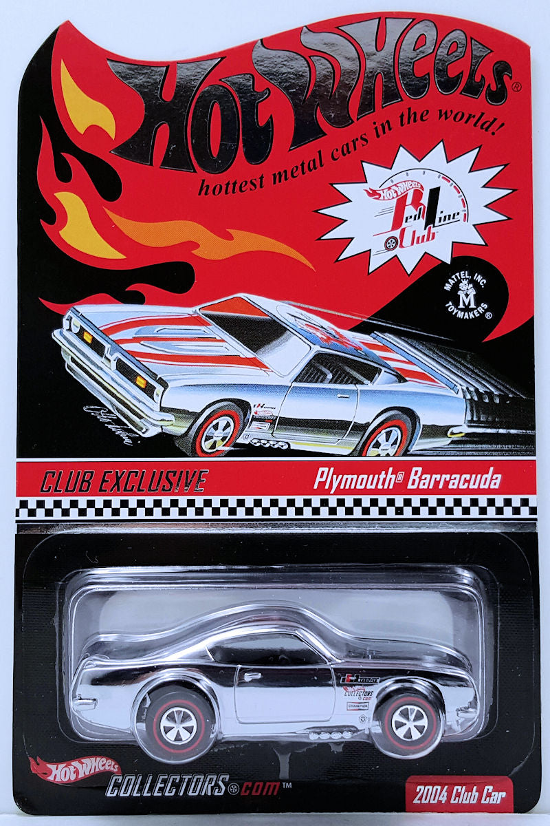 Hot Wheels 2004 - HWC / RLC Exclusive Membership Club Car - Plymouth Barracuda - Chrome / Black Stirpes - Limited to 5,000 - Kar Keeper