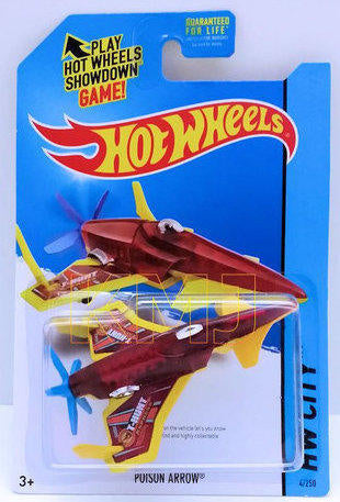 Hot Wheels 2014 - Collector # 004/250 - HW City / HW City Works / Treasure Hunt - Poison Arrow - Transparent Red Body & Yellow Bottom / T-Hunts 0n Wings - USA Card