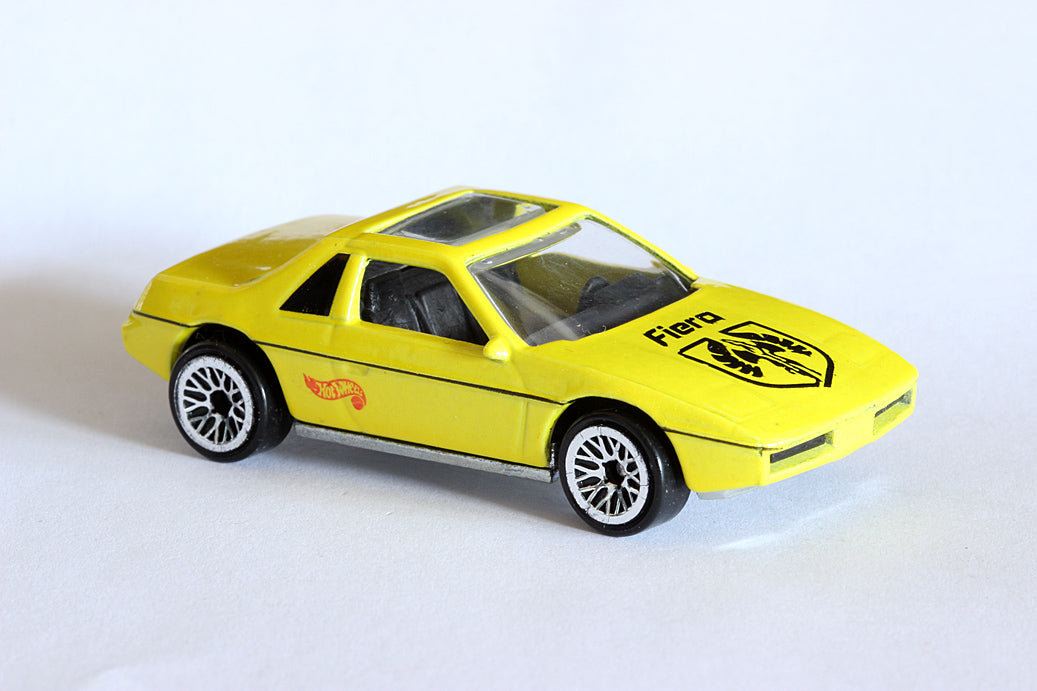 Hot Wheels 1996 - Collector # 463 - Fiero 2M4 - Neon Yellow / Fiero Logo on Front Deck Lid / Small Red Hot Wheels Logo on Sides - Lace Wire Wheels - USA Blue & White Card with 'Coolest to Collect'