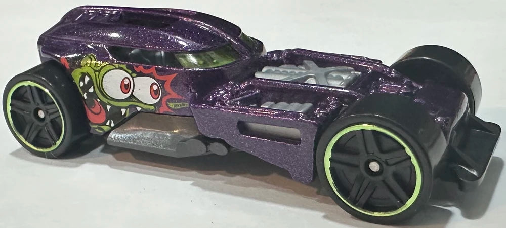 Hot Wheels 2025 - Collector # 070/250 - Rod Squad 6/10 - HW50 Concept - Purple Metalflake / Monster Cartoon Graphic - USA 'Let's Race' Card