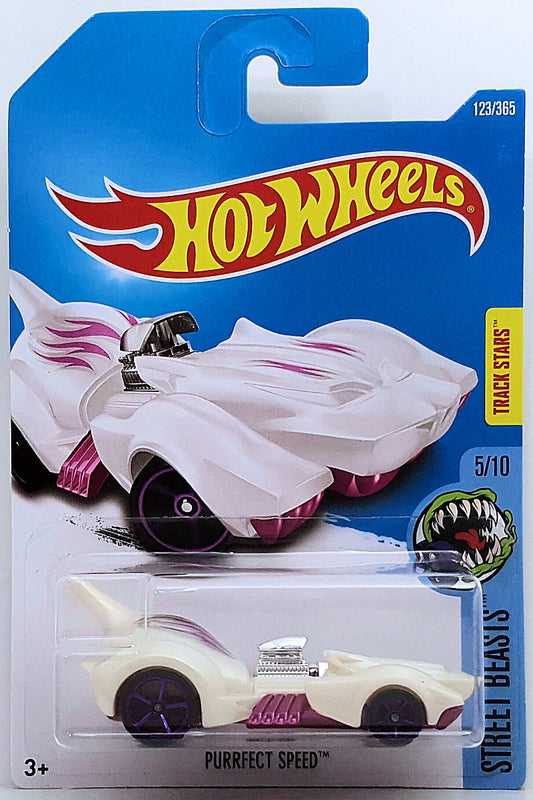 Hot Wheels 2017 - Collector # 123/365 - Street Beasts 5/10 - Purrfect Speed - White - International Card