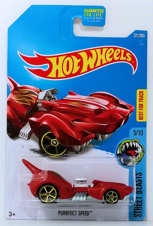 Hot Wheels 2017 - Collector # 221/365 - Street Beasts 5/10 - Purrfect Speed - Red - USA Card