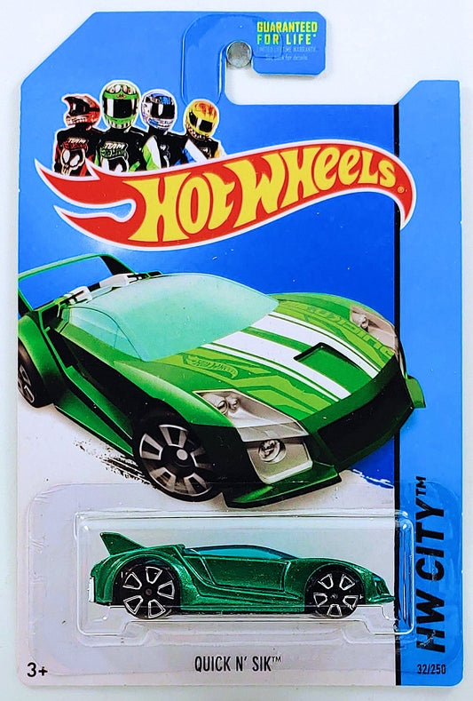Hot Wheels 2014 - Collector # 032/250 - HW City / Speed Team - Quick N' Sik - Green  Metalflake - Trap 5 Wheels - USA Card