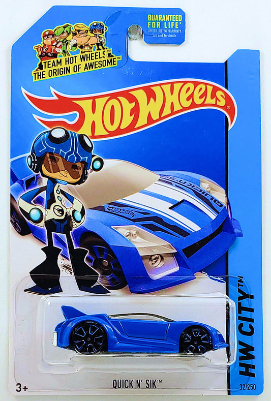 Hot Wheels 2014 - Collector # 032/250 - HW City / Speed Team - Quick N' Sik - Blue - USA 'Team Hot Wheels' Card