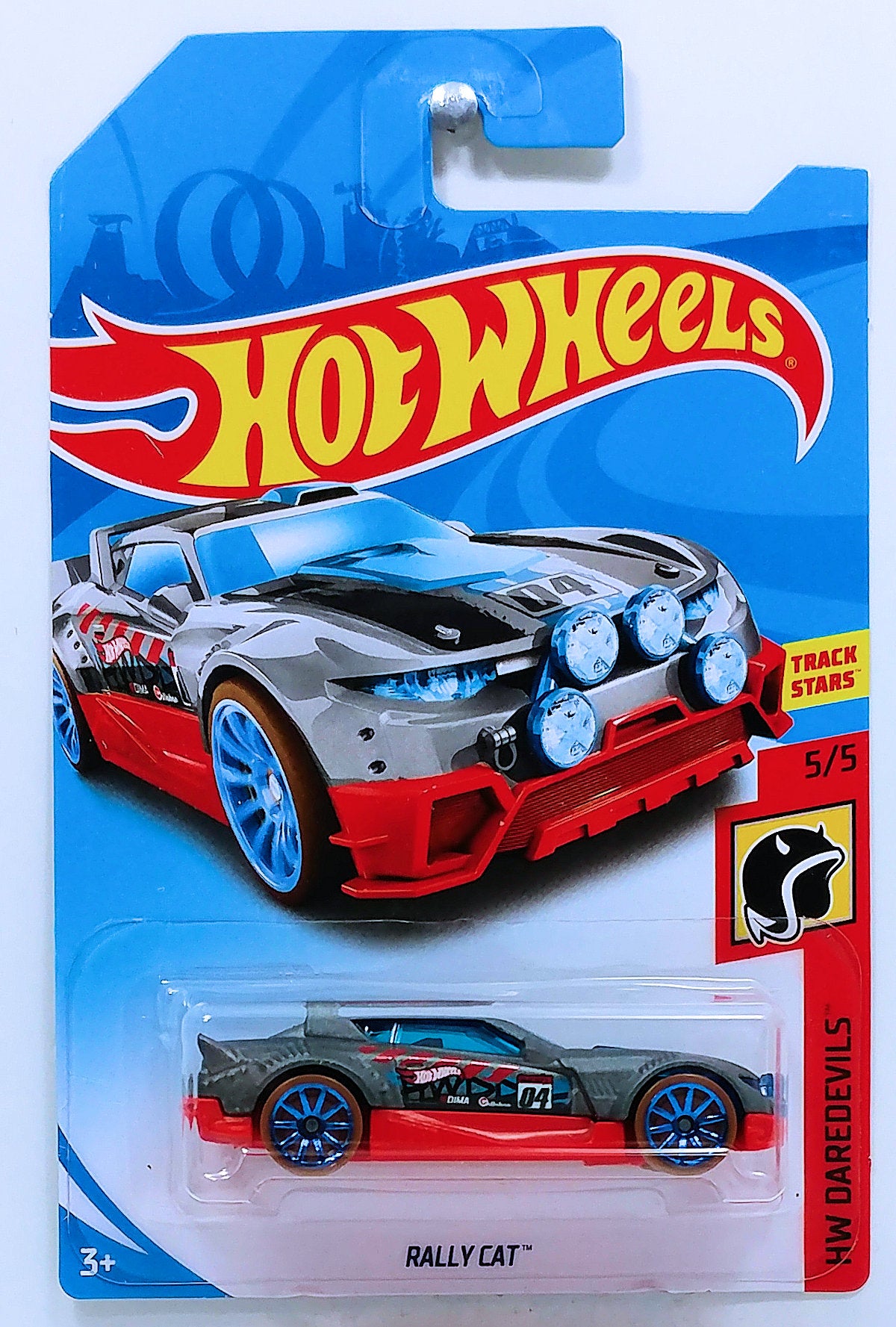 Hot Wheels 2018 -  Collector # NONE - HW Daredevils 5/5 - Rally Cat - Gray - International Long Card