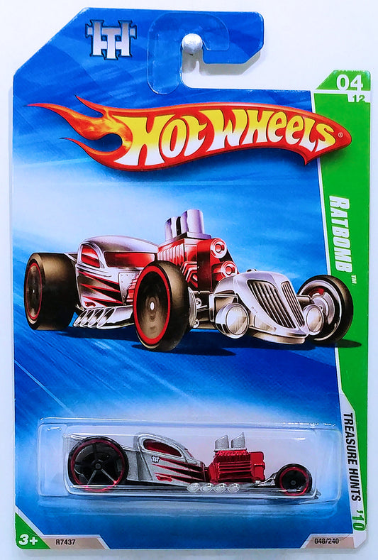 Hot Wheels 2010 - Collector # 048/240 - Treasure Hunts 4/12 - Ratbomb - Silver / Scallops - OH5SP Wheels - USA Card