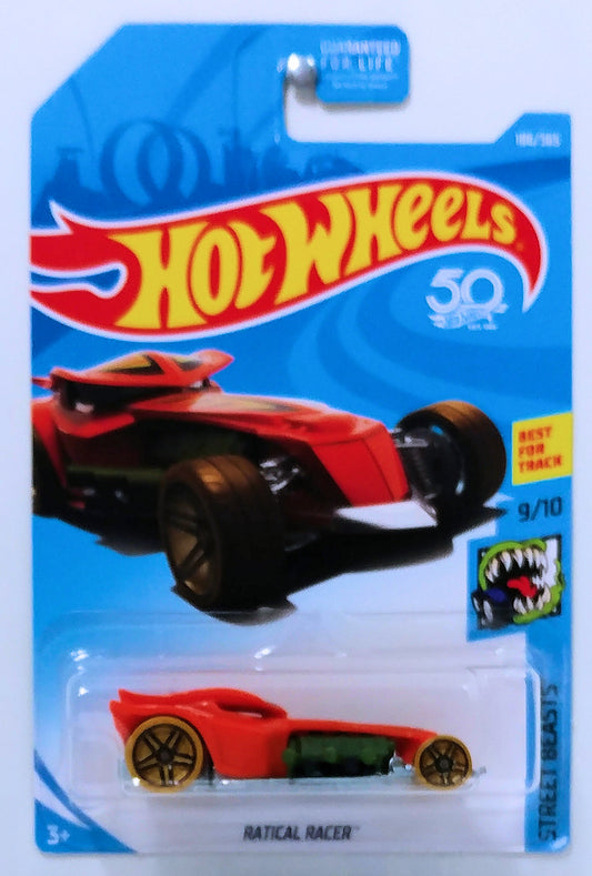 Hot Wheels 2018 - Collector # 186/365 - Street Beasts 9/10 - Ractical Racer - Orange - USA 50th Card