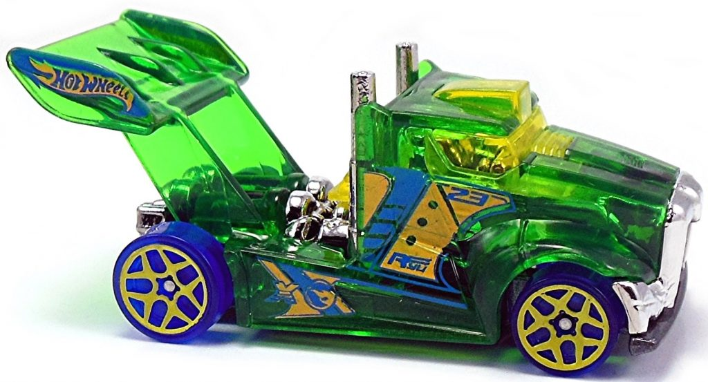 Hot Wheels 2016 - Collector # 012/250 - X-Raycers 2/10 - Treasure Hunts - Rig Storm - Transparent Green / Circle Flame Logo on Sides - USA 'Showdown' Card