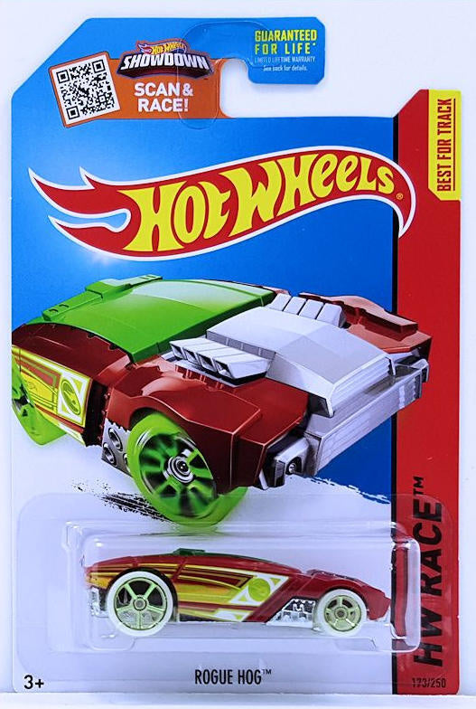 Hot Wheels 2015 - Collector # 173/250 - HW Race / Night Storm / Treasure Hunts - Rogue Hog - Metalflake Red / Circle Flame Logo on Sides - USA 'Showdown' Card