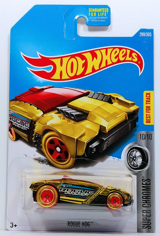 Hot Wheels 2017 - Collector # 299/365 - Super Chromes 10/10 - Rogue Hog - Gold Chrome Body / Red Windows - USA Card