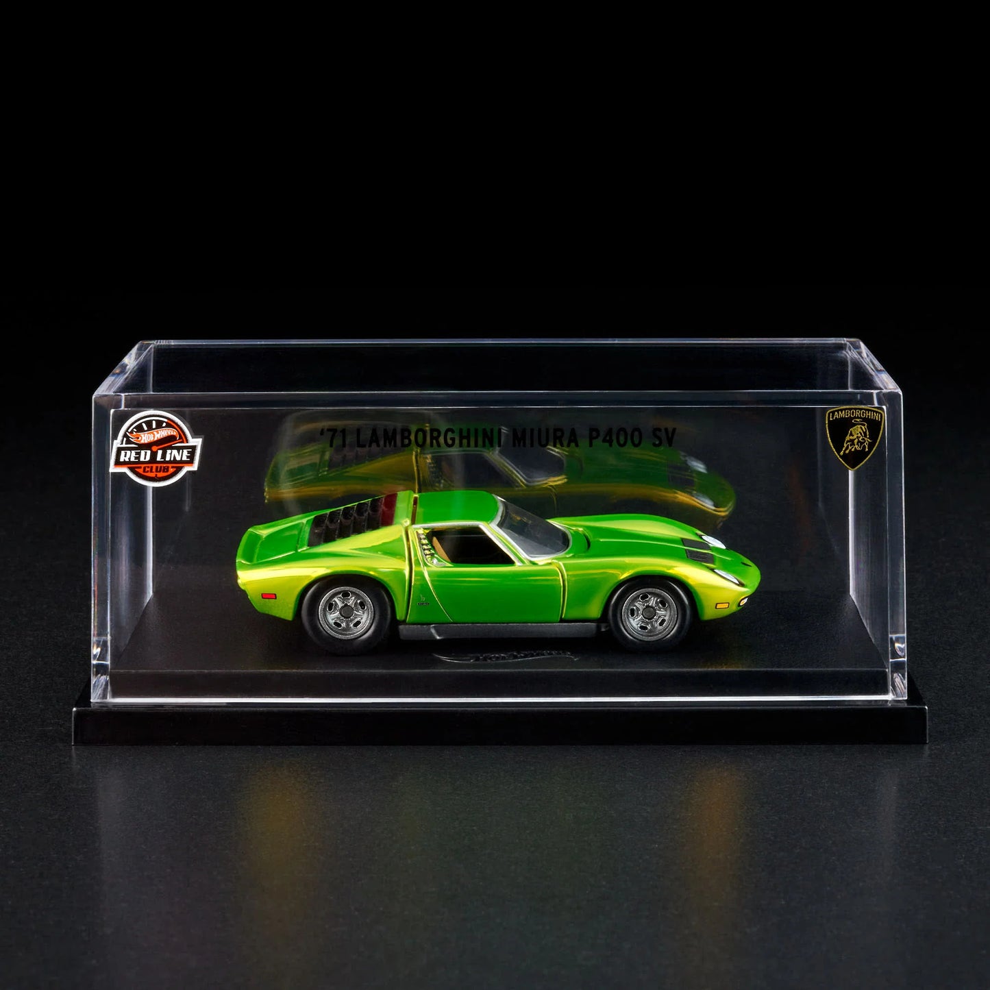 Hot Wheels 2024 - HWC / RLC Exclusive - '71 Lambborghini Miura P400 SV - Spectraflame Antifreeze - Metal/Metal - Real Riders - Opening Front & Rear Hoods - Acrylic Display Box