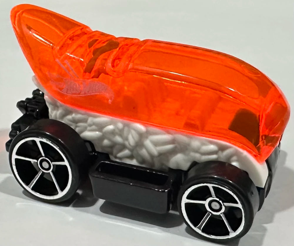 Hot Wheels 2025 - Collector # 106/250 - Fast Foodie 2/5 - Sushi Tuner - White / Bright Orange Window Dome - USA 'Let's Race' Card