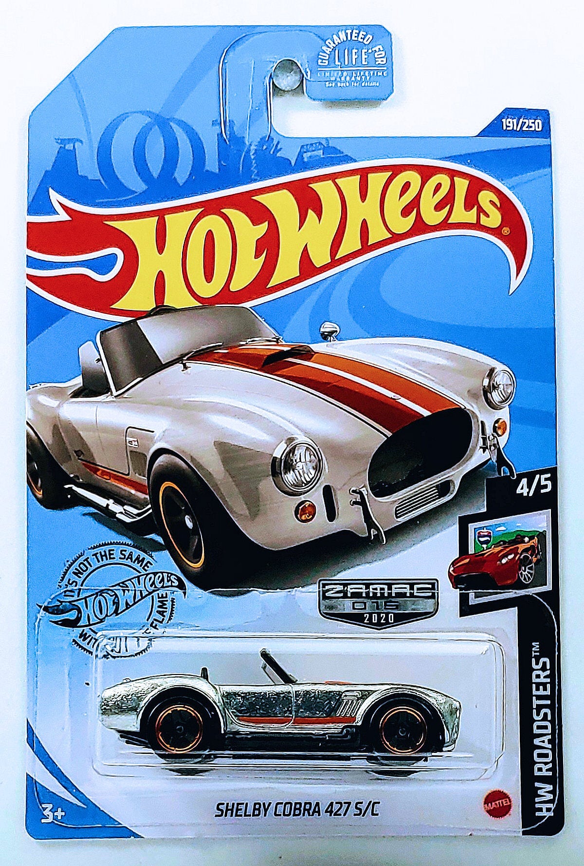 Hot Wheels 2020 - Collector # 191/250 - HW Roadsters 4/5 - ZAMAC # 015 - Shelby Cobra S/C 427 - ZAMAC - Walmart Exclusive - USA Card