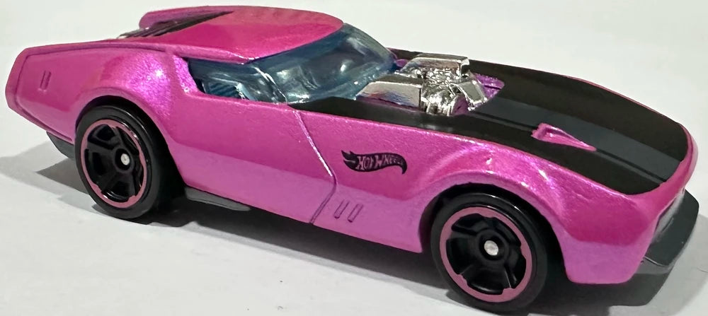 Hot Wheels 2025 - Collector # 108/250 - My Dream Garage 4/5 / New Models - Slide-Burn - Pink Metalflake / Black Hood - USA 'Let's Race' Card