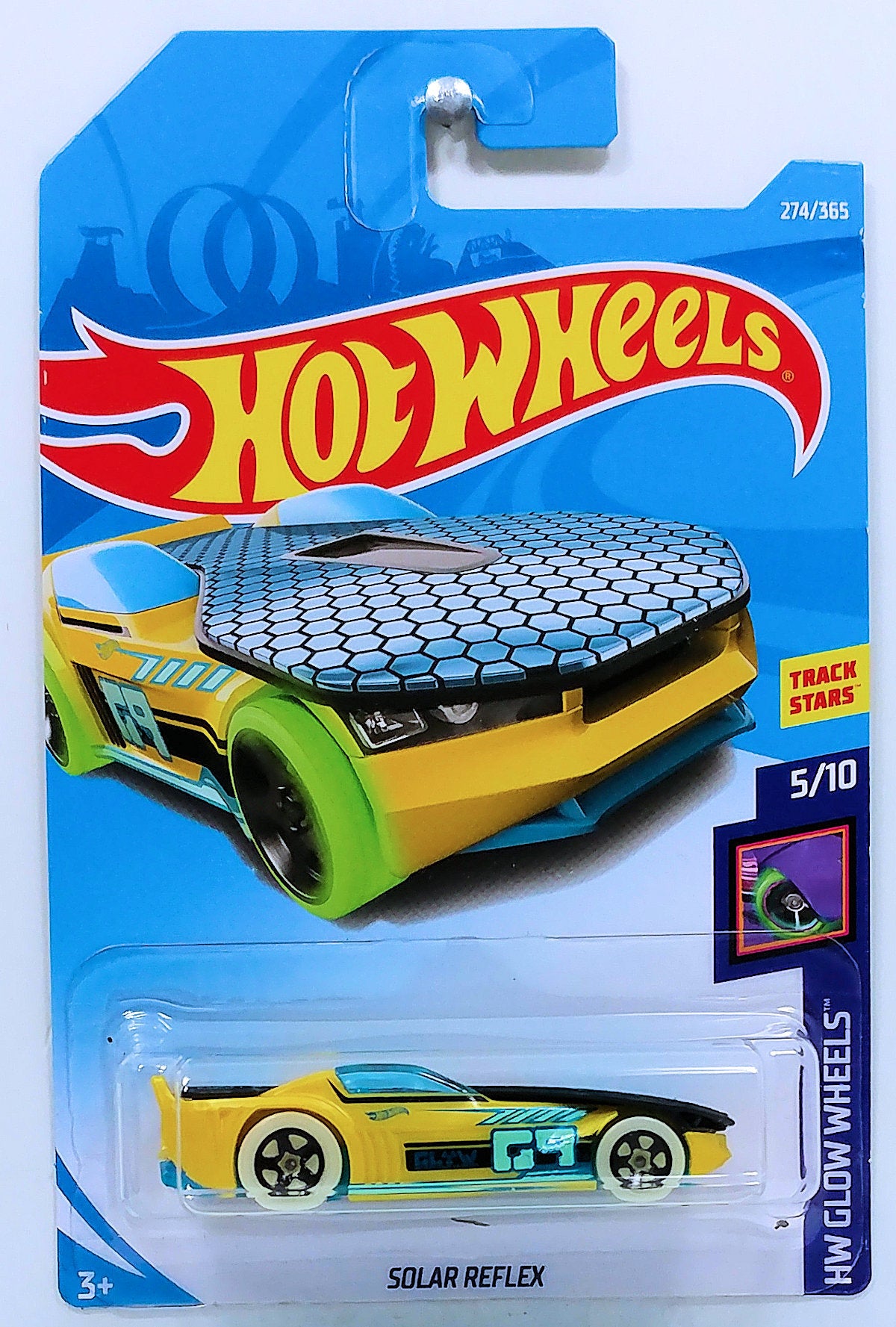 Hot Wheels 2018 - Collector # 274/365 - HW Glow Wheels 5/10 - Solar Reflex - Yellow - International Card