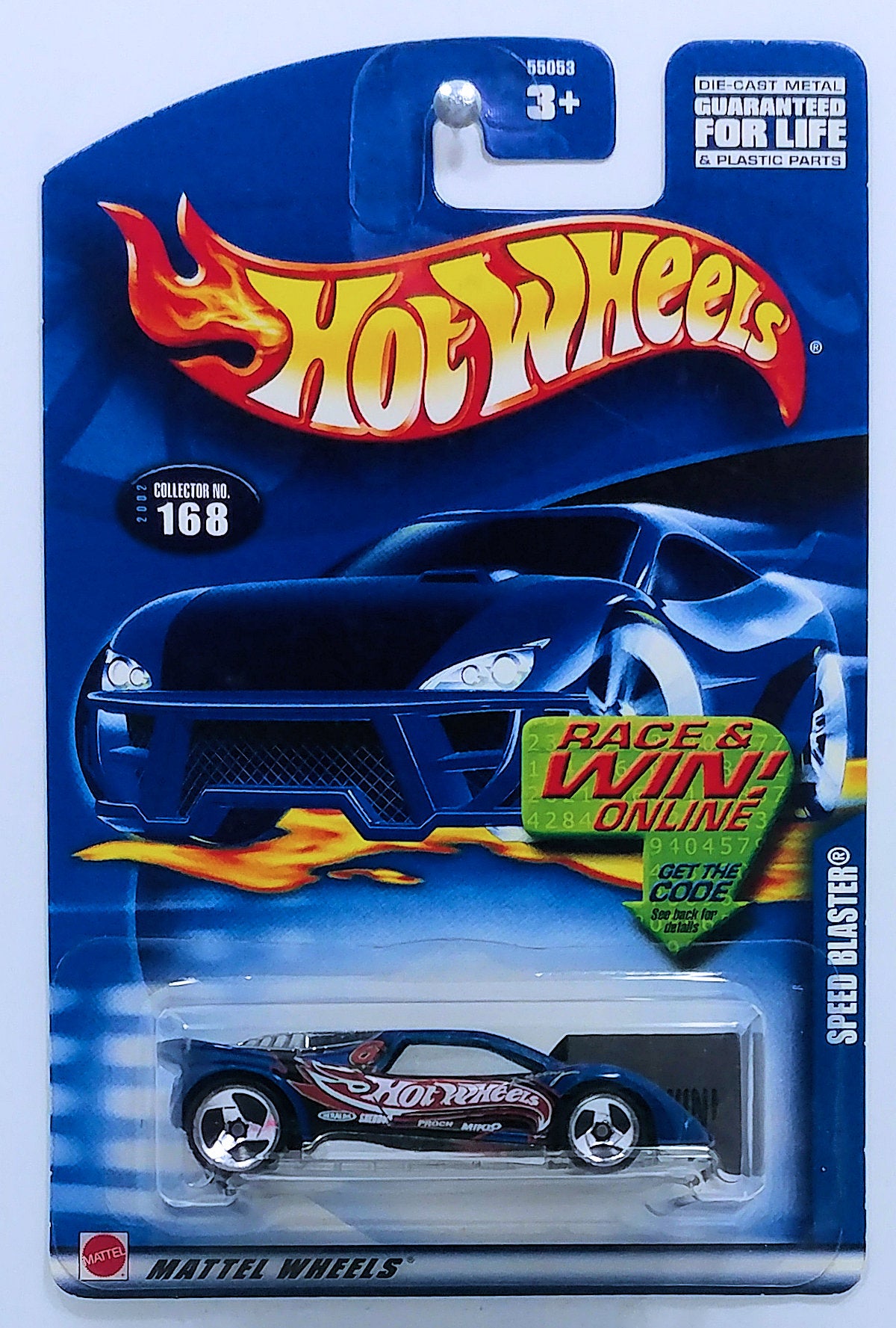 Hot Wheels 2002 - Collector # 168/240 - Speed Blaster - Blue - USA 'Race and Win' Card