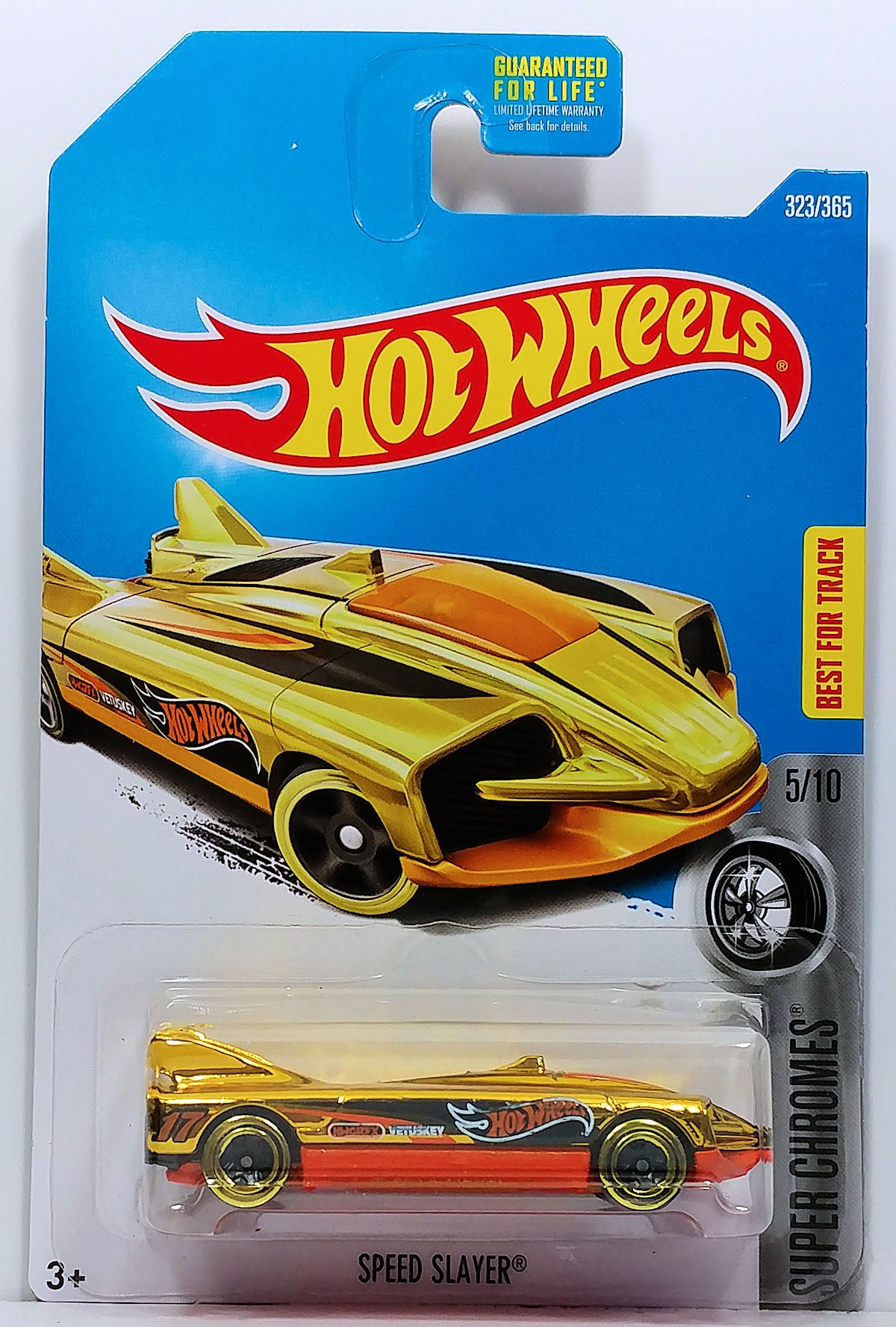 Hot Wheels 2017 - Collector # 323/365 - Super Chromes 5/10 - Speed Slayer - Gold Chrome Body / Orange Base - USA Card