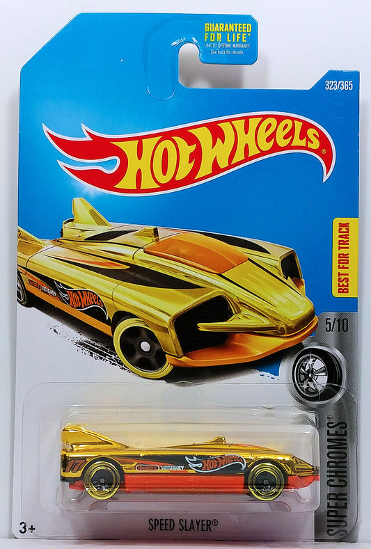 Hot Wheels 2017 - Collector # 323/365 - Super Chromes 5/10 - Speed Slayer - Gold Chrome Body / Orange Base - USA Card