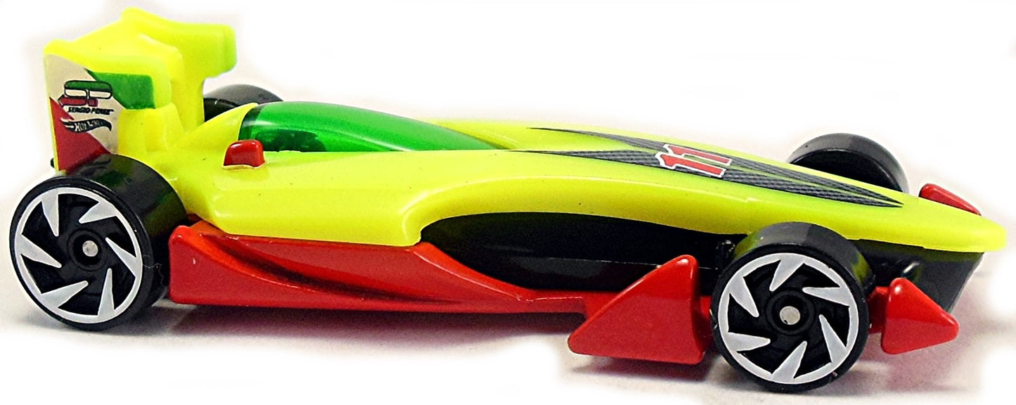 Hot Wheels 2017 - Collector # 023/365 - Legends of Speed 02/10 - New Models - Speedy Pérez - Bright Yellow Body / Red Base / #11 - USA 'Sergio Perez' Card with Factory Set Sticker