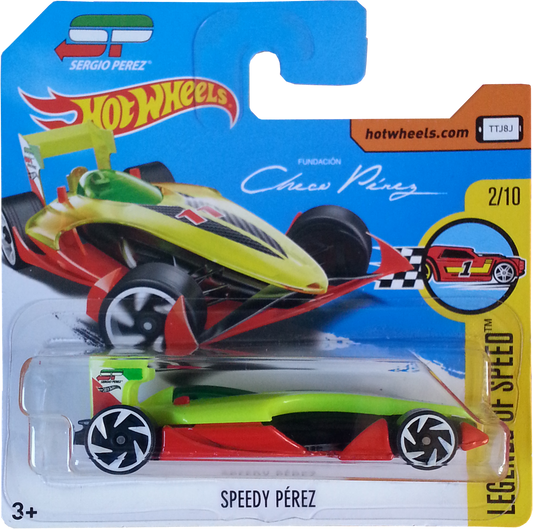 Hot Wheels 2017 - Collector # 023/365 - Legends of Speed 02/10 - New Models - Speedy Pérez - Bright Yellow Body / Red Base / #11 - International 'Sergio Perez' Short Card