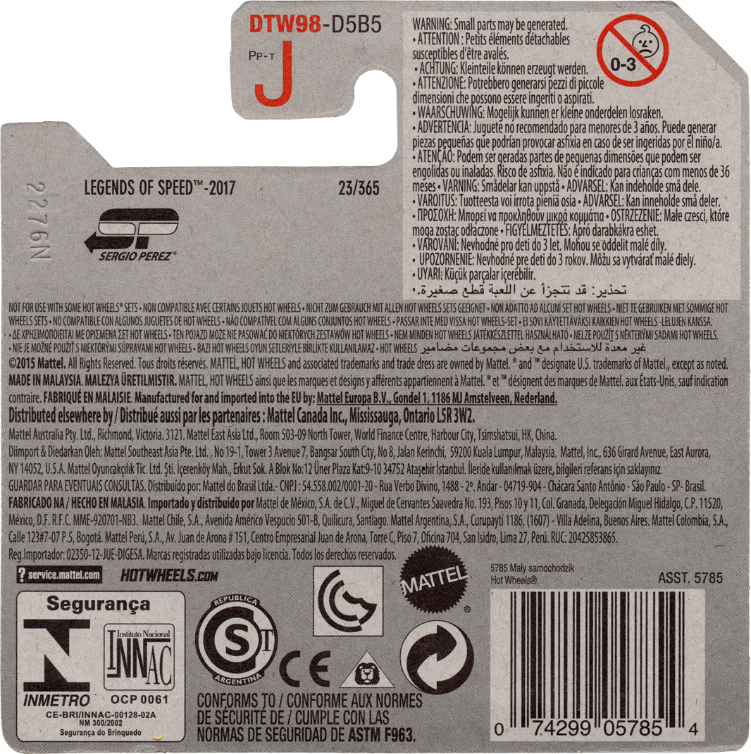 Hot Wheels 2017 - Collector # 023/365 - Legends of Speed 02/10 - New Models - Speedy Pérez - Bright Yellow Body / Red Base / #11 - International 'Sergio Perez' Short Card