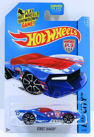 Hot Wheels 2014 - Collector # 014/250 - HW City / HW Goal - Street Shaker - Blue - USA 'Showdown' Card