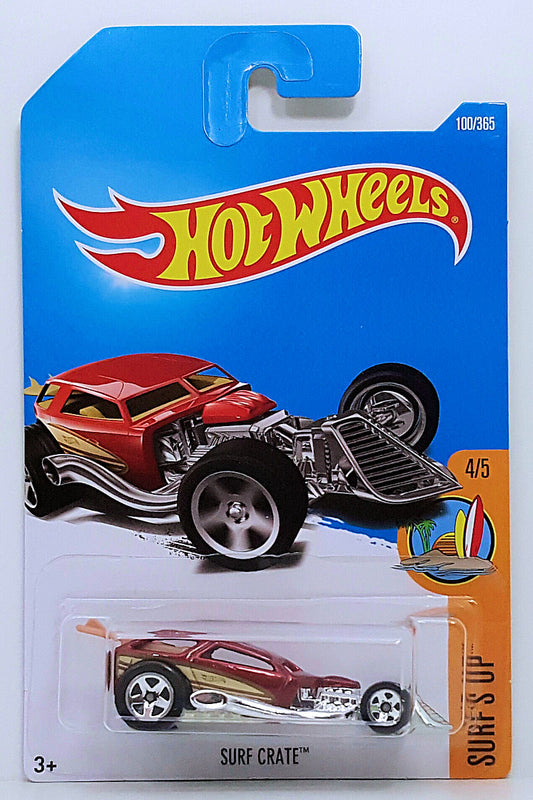 Hot Wheels 2017 - Collector # 100/365 - Surf's Up 4/5 - Surf Crate - Metallic Red - 5 Spokes - International Card