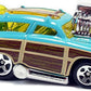 Hot Wheels 2017 - Collector # 300/365 - Tooned 2/10 - New Models - Surf 'N Turf (Woodie) - Aqua / Surf Board on Roof - USA Card