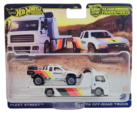 Hot Wheels 2024 - Premium / Car Culture / Team Transport # 71 - Fleet Street & Toyota Off-Road Truck - White / BF Goodrich - Metal/Metal & Real Riders - Large Blister Card