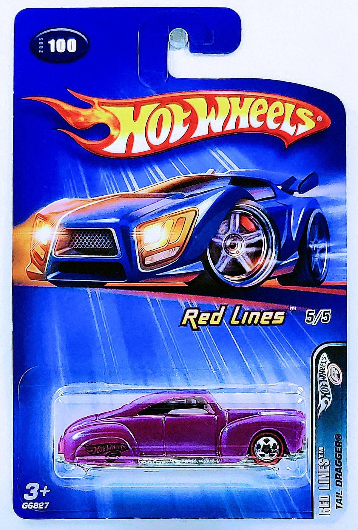 Hot Wheels 2005 - Collector # 100/183 - Red Lines 5/5 - Tail Dragger - Pearl Magenta - Red Lines on 5 Spokes - China - USA '05 Card