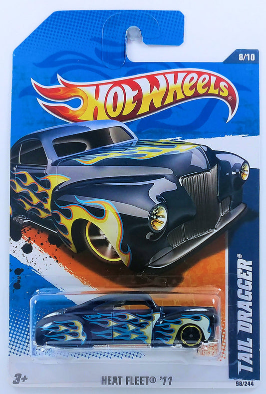 Hot Wheels 2011 - Collector # 098/244 - Heat Fleet Series 8/10 - Tail Dragger - Dark Blue / Flames - USA Card