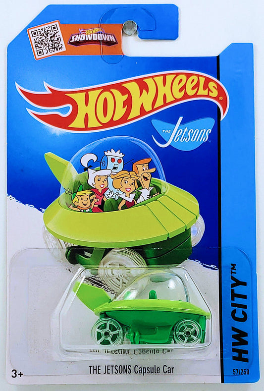 Hot Wheels 2015 - Collector # 057/250 - HW City / Tooned - The Jetsons Capsule Car - Lime Green - International Card